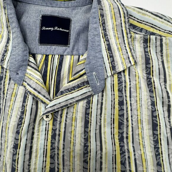 TOMMY BAHAMA | Men's XL Button Up Shirt White Blue Yellow Vertical Stripe Floral - Picture 1 of 11
